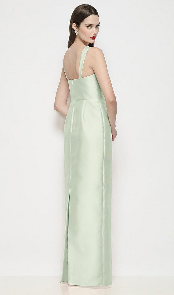 Back View - Mint Green Shaped Strap Basque Neck Satin Maxi Dress with Column Skirt