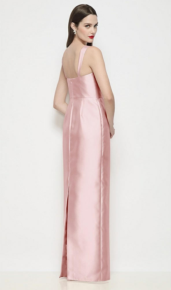 Back View - Ballet Pink Shaped Strap Basque Neck Satin Maxi Dress with Column Skirt