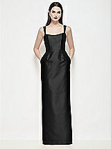 Front View Thumbnail - Black Shaped Strap Basque Neck Satin Maxi Dress with Column Skirt
