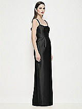 Side View Thumbnail - Black Shaped Strap Basque Neck Satin Maxi Dress with Column Skirt
