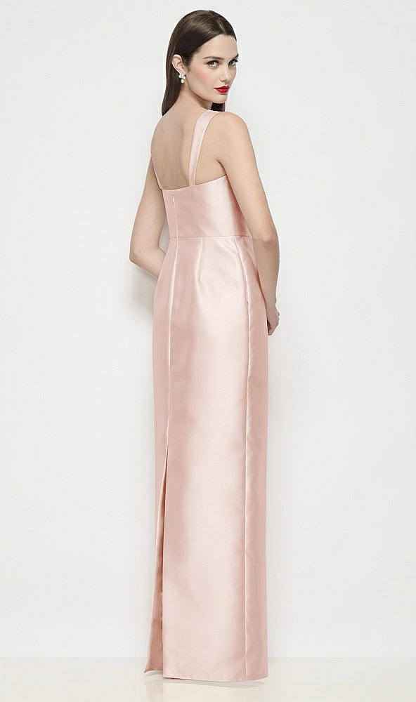 Back View - Blush Shaped Strap Basque Neck Satin Maxi Dress with Column Skirt
