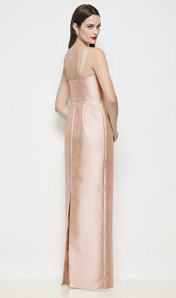 Back View - Cameo Shaped Strap Basque Neck Satin Maxi Dress with Column Skirt