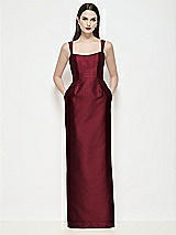 Front View Thumbnail - Cabernet Shaped Strap Basque Neck Satin Maxi Dress with Column Skirt