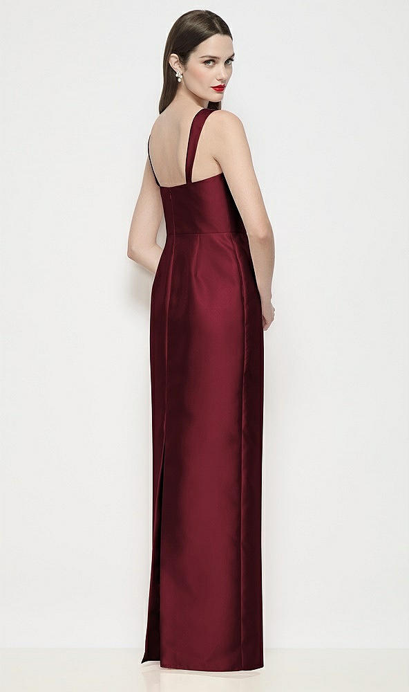 Back View - Cabernet Shaped Strap Basque Neck Satin Maxi Dress with Column Skirt