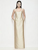 Front View Thumbnail - Champagne Shaped Strap Basque Neck Satin Maxi Dress with Column Skirt