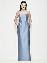 Front View Thumbnail - Cloudy Shaped Strap Basque Neck Satin Maxi Dress with Column Skirt