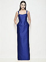 Front View Thumbnail - Cobalt Blue Shaped Strap Basque Neck Satin Maxi Dress with Column Skirt