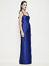 Side View Thumbnail - Cobalt Blue Shaped Strap Basque Neck Satin Maxi Dress with Column Skirt