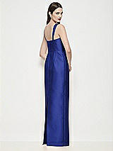 Rear View Thumbnail - Cobalt Blue Shaped Strap Basque Neck Satin Maxi Dress with Column Skirt