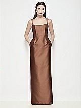 Front View Thumbnail - Cognac Shaped Strap Basque Neck Satin Maxi Dress with Column Skirt