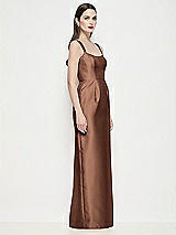 Side View Thumbnail - Cognac Shaped Strap Basque Neck Satin Maxi Dress with Column Skirt