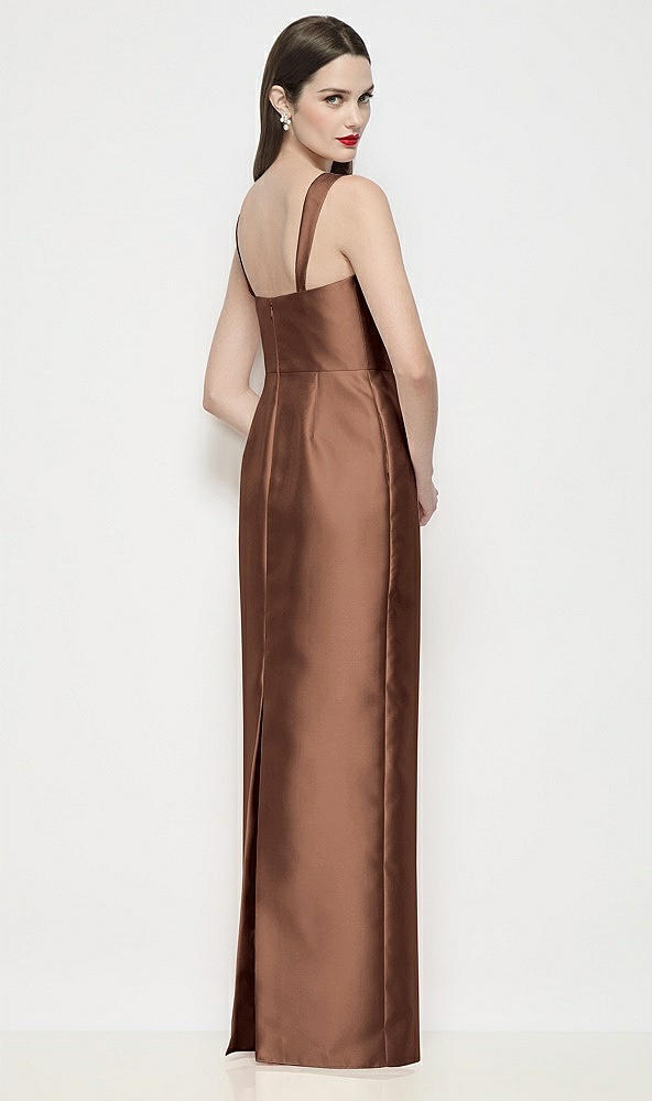 Back View - Cognac Shaped Strap Basque Neck Satin Maxi Dress with Column Skirt