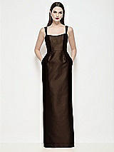 Front View Thumbnail - Espresso Shaped Strap Basque Neck Satin Maxi Dress with Column Skirt