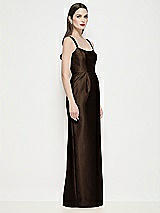 Side View Thumbnail - Espresso Shaped Strap Basque Neck Satin Maxi Dress with Column Skirt