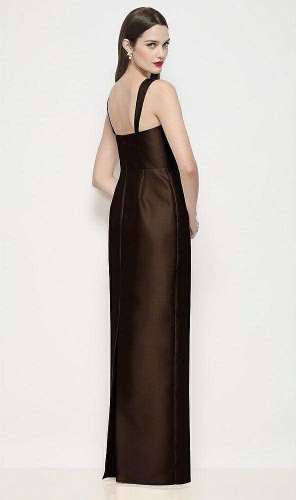 Back View - Espresso Shaped Strap Basque Neck Satin Maxi Dress with Column Skirt