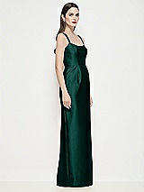 Side View Thumbnail - Evergreen Shaped Strap Basque Neck Satin Maxi Dress with Column Skirt