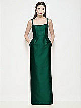 Front View Thumbnail - Hunter Green Shaped Strap Basque Neck Satin Maxi Dress with Column Skirt