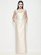 Front View Thumbnail - Ivory Shaped Strap Basque Neck Satin Maxi Dress with Column Skirt