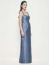 Side View Thumbnail - Larkspur Blue Shaped Strap Basque Neck Satin Maxi Dress with Column Skirt