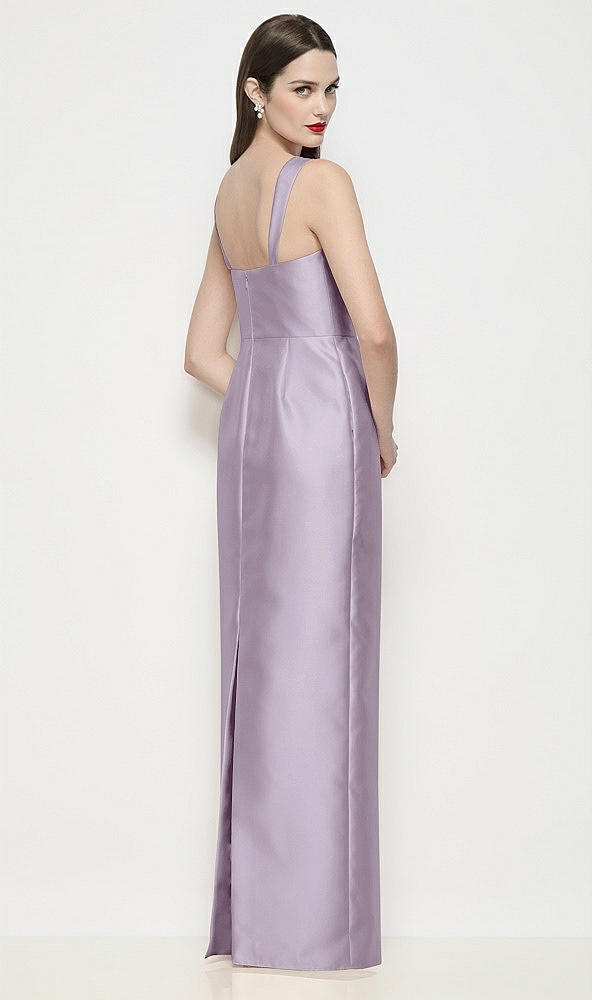 Back View - Lilac Haze Shaped Strap Basque Neck Satin Maxi Dress with Column Skirt