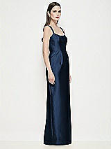 Side View Thumbnail - Midnight Navy Shaped Strap Basque Neck Satin Maxi Dress with Column Skirt