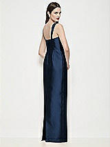 Rear View Thumbnail - Midnight Navy Shaped Strap Basque Neck Satin Maxi Dress with Column Skirt