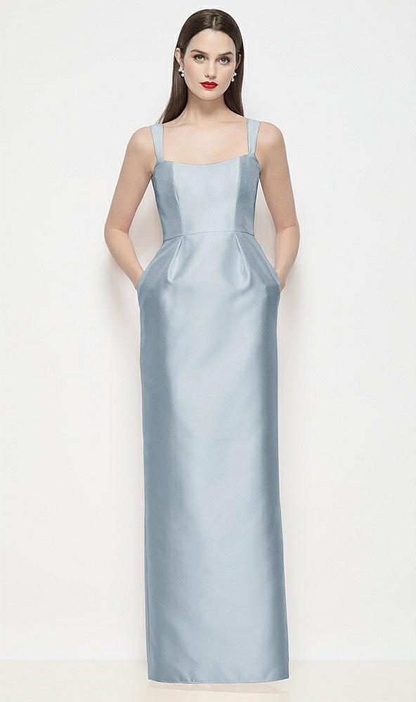 Front View - Mist Shaped Strap Basque Neck Satin Maxi Dress with Column Skirt