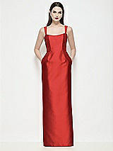 Front View Thumbnail - Poppy Red Shaped Strap Basque Neck Satin Maxi Dress with Column Skirt