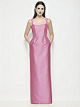 Front View Thumbnail - Powder Pink Shaped Strap Basque Neck Satin Maxi Dress with Column Skirt