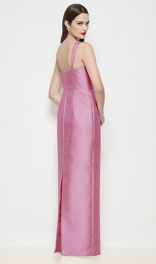 Back View - Powder Pink Shaped Strap Basque Neck Satin Maxi Dress with Column Skirt