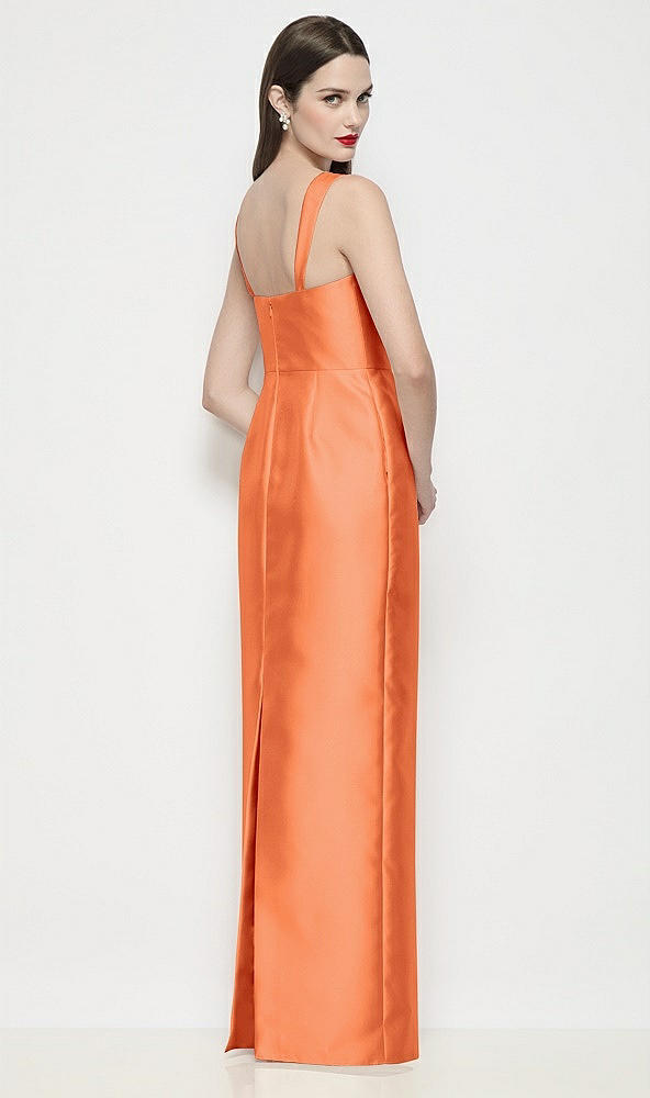 Back View - Portofino Orange Shaped Strap Basque Neck Satin Maxi Dress with Column Skirt