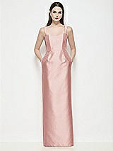 Front View Thumbnail - Rose Shaped Strap Basque Neck Satin Maxi Dress with Column Skirt