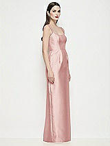 Side View Thumbnail - Rose Shaped Strap Basque Neck Satin Maxi Dress with Column Skirt