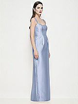 Side View Thumbnail - Sky Blue Shaped Strap Basque Neck Satin Maxi Dress with Column Skirt