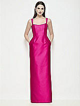 Front View Thumbnail - Think Pink Shaped Strap Basque Neck Satin Maxi Dress with Column Skirt