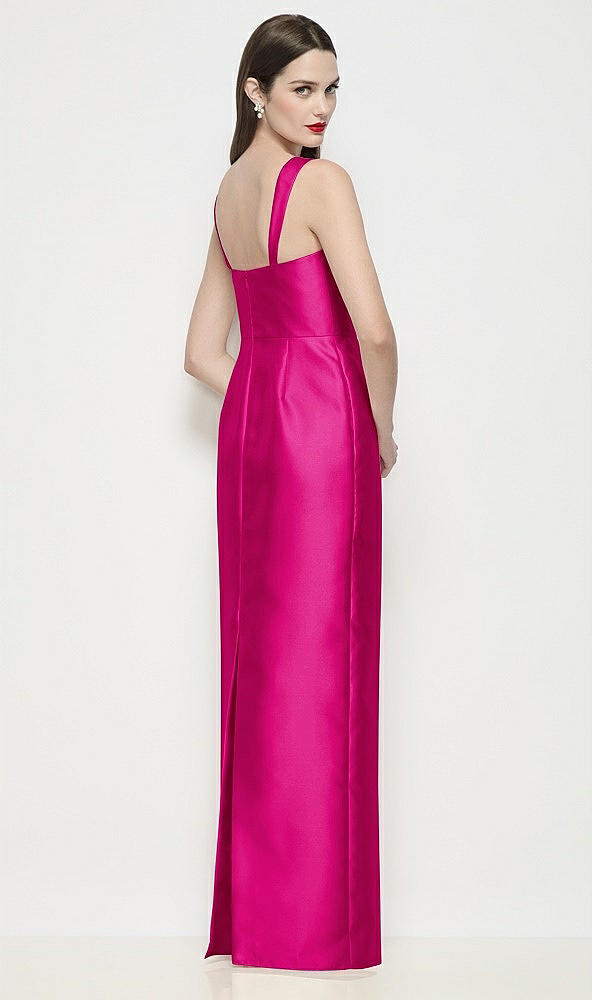 Back View - Think Pink Shaped Strap Basque Neck Satin Maxi Dress with Column Skirt