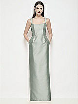 Front View Thumbnail - Willow Green Shaped Strap Basque Neck Satin Maxi Dress with Column Skirt