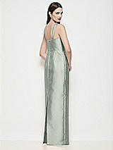 Rear View Thumbnail - Willow Green Shaped Strap Basque Neck Satin Maxi Dress with Column Skirt