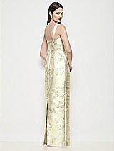 Rear View Thumbnail - Butter Yellow Floral Shaped Strap Basque Neck Floral Satin Maxi Dress with Column Skirt