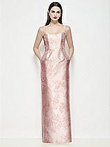 Front View Thumbnail - Bow And Blossom Print Shaped Strap Basque Neck Floral Satin Maxi Dress with Column Skirt