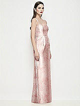 Side View Thumbnail - Bow And Blossom Print Shaped Strap Basque Neck Floral Satin Maxi Dress with Column Skirt