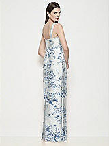 Rear View Thumbnail - Cottage Rose Larkspur Shaped Strap Basque Neck Floral Satin Maxi Dress with Column Skirt