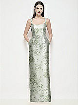 Front View Thumbnail - Sage Cottage Rose Shaped Strap Basque Neck Floral Satin Maxi Dress with Column Skirt
