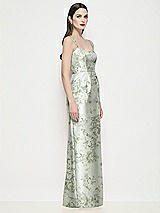 Side View Thumbnail - Sage Cottage Rose Shaped Strap Basque Neck Floral Satin Maxi Dress with Column Skirt