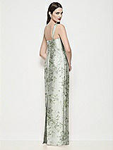 Rear View Thumbnail - Sage Cottage Rose Shaped Strap Basque Neck Floral Satin Maxi Dress with Column Skirt
