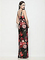 Rear View Thumbnail - Wine Black Multi Shaped Strap Basque Neck Fleur de Villes Satin Maxi Dress with Column Skirt