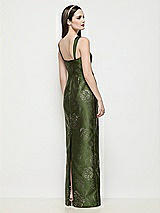 Rear View Thumbnail - Olive / Gold Shaped Strap Basque Neck Embossed Gilt Floral Satin Column Maxi Dress