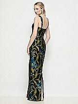 Rear View Thumbnail - Peacock Blue Multi Shaped Strap Basque Neck Luna Organza Jacquard Floral Maxi Dress with Column Skirt