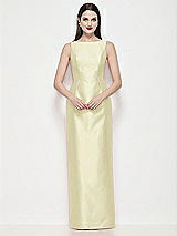 Front View Thumbnail - Butter Yellow Bateau Neck Satin Maxi Dress with Pleated Column Skirt