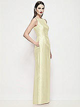 Side View Thumbnail - Butter Yellow Bateau Neck Satin Maxi Dress with Pleated Column Skirt